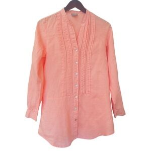J. Jill Love 100 % Linen Coral Pinktuck Tunic size small